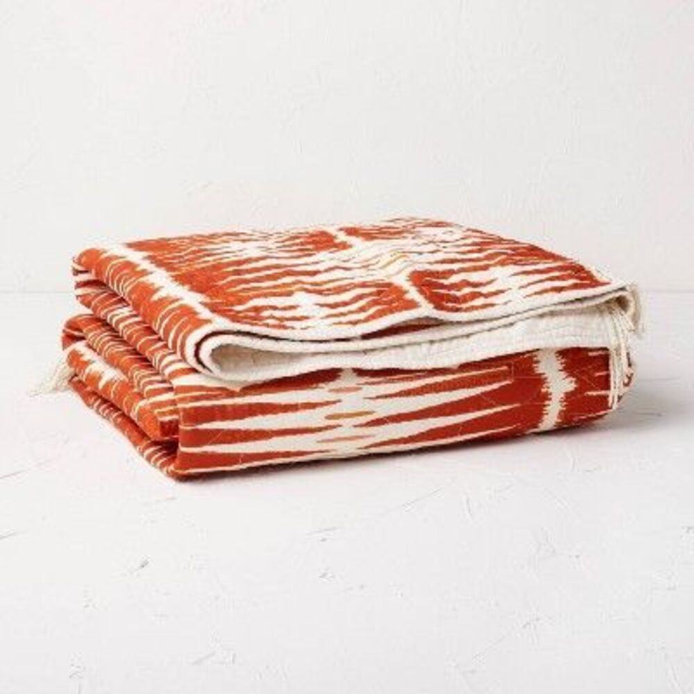 Rust Ikat Quilted Throw Blanket - Cream and Rust